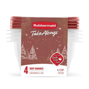 Rubbermaid TakeAlongs 5.2-Cup Food Storage Containers, Meal Prep Containers with Lids, Limited-Edition Maple Leaf Red, 4-Pack, 1.2 l