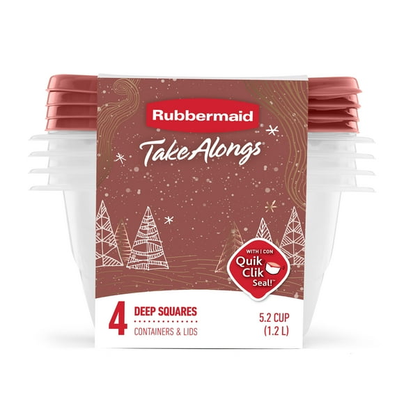Rubbermaid TakeAlongs 5.2-Cup Food Storage Containers, Meal Prep Containers with Lids, Limited-Edition Maple Leaf Red, 4-Pack, 1.2 l