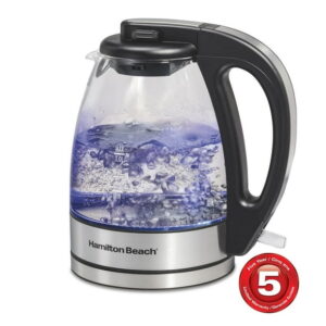 Hamilton Beach Compact 1 Liter Glass Kettle, Soft Blue Illumination, 40930, 1 L capacity