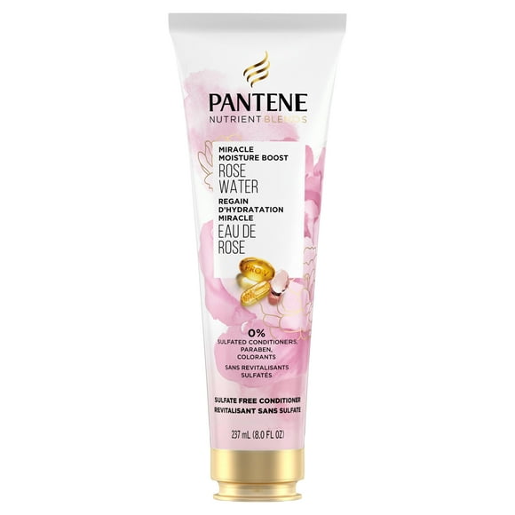 Pantene Rose Water Nutrient Blends Sulfate Free Conditioner, Moisturizes Dry Hair, Safe for Color Treated Hair, 237 mL