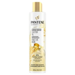 Pantene Castor Oil Nutrient Blends Sulfate Free Shampoo, Hair Strengthening Anti Frizz Damage Repair Shampoo, Safe for Color Treated Hair, 285 mL