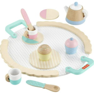 Fisher-Price Wooden Tea Party Set for Preschool Pretend Play, 12 Wood Play Pieces
