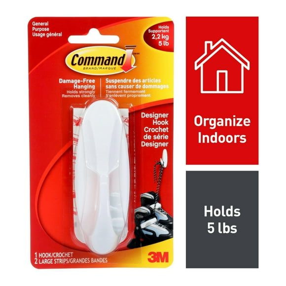 Command Designer Hook 17083-EF, Large, 1 Hook, 2 Strips, 5 lb