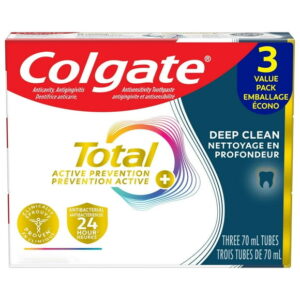 Colgate Total Active Prevention Plus Deep Clean Toothpaste, Mint Flavour, 3 Pack, 70 mL, 3 Pack, 70 mL
