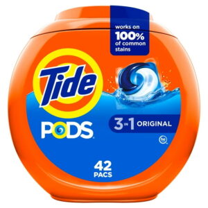 Tide PODS laundry detergent pacs, 3-in-1 Stain Remover, Odor Fighter, Color Protector, 42 Count, HE compatible, Original Scent, 42 count