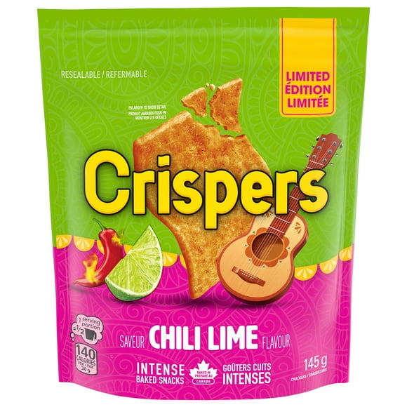 CRISPERS, Chili Lime Crackers, Salty Snacks, Baked In Canada, 145 g
