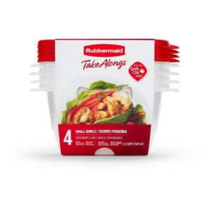 Rubbermaid TakeAlongs Small Bowls Food Storage Containers, 760 mL (3.2 Cup), Red Lids, Pack of 4