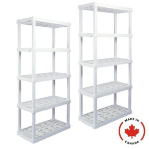 Hyper Tough Plastic Storage Shelf 5-Tier 73.80"Hx 17.75"D x 36"W 2-Pack White-750 lbs Total Capacity