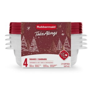 Rubbermaid TakeAlongs Food Storage Containers, 2.9-Cup Square, Holiday Rhubarb Red, 4-Pack
