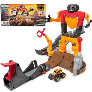 Monster Jam Smash & Bash SmashBot Playset with Launcher, Exclusive 1:64 Scale Monster Truck, 15-Inch Repairable Robot, Kids Toys for Boy and Girls Ages 3 and up, MONSTER JAM SMASH AND BASH PLAYS