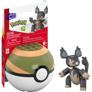 MEGA Pokemon Alolan Rattata Building Toy Kit, Poseable Action Figure (29 Pieces) for Kids