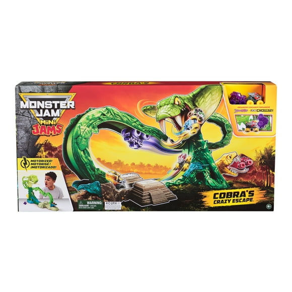 Monster Jam Mini Jams, Cobras Crazy Escape 28 Motorized Playset, 2 Exclusive Die-Cast ThunderROARus and JCB Digatron Monster Trucks, Kids Toys for Boy and Girls Ages 3 and up, Monster Jam Mini Cobra Booster Playset