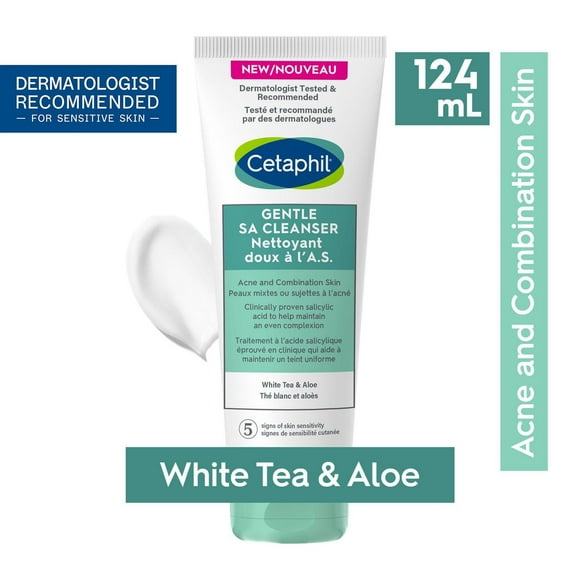 Cetaphil Gentle Salicylic Acid Cleanser | Clinically Proven For Sensitive, Acne Prone Skin | Reduces the Appearance of Pores | Fragrance Free | Paraben-Free | Dermatologist Recommended, 124ml