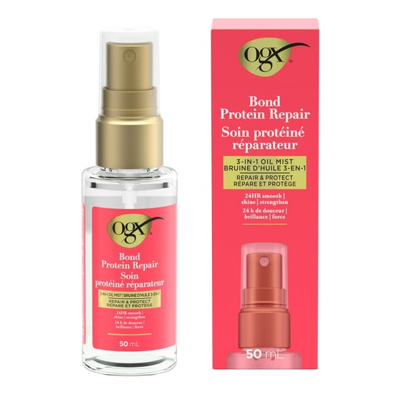OGX® Repair & Protect Bond Protein Repair 3-in-1 Oil Mist, Multi-Benefit Hair Oil Protects Dry, Damaged Hair Against Frizz, Strengthens, & maintains Shine, 50 mL