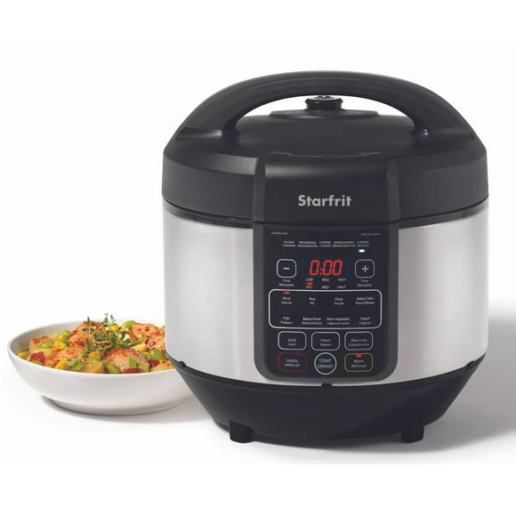Starfrit Electric Pressure Cooker 8L (8,5Qt) Capacity, Steam Tray, Measuring Cup & Spatula, 11 Preset Cooking Functions, Black, 1200W