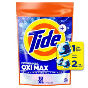 Tide Oxi Max Power PODS Laundry Detergent Pods, 18 Count, Stain Remover Plus Oxi Power, TIDE TD PWR PDS OXMX 18CT