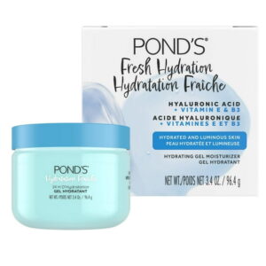 PONDS Hyaluronic Acid, Vitamin E & B3 Gel Face Moisturizer For 24 hour Hydration and Luminous Skin, 3.4 oz, Lightweight and Hydrating Face Moisturizer