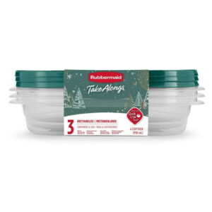 Rubbermaid TakeAlongs Food Storage Containers, 4-Cup Rectangle, Holiday Blue Spruce, 3-Pack