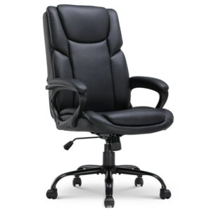 Mainstays Executive Ergonomic High Back Leather Home Office Desk Chair for Adults, Black