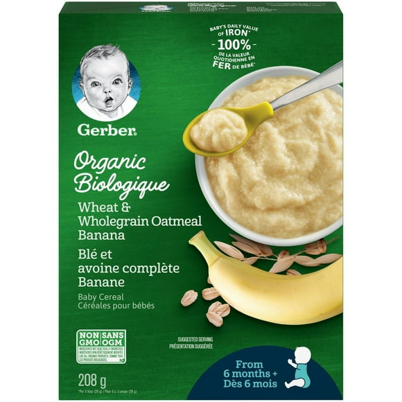 GERBER® Organic Wheat & Wholegrain Oat Banana, Baby Cereal 208 g, 208 GR