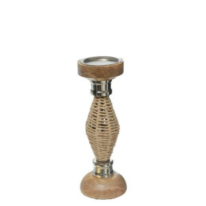 Diamond Raffia Metal Pillar Candlestick 12"