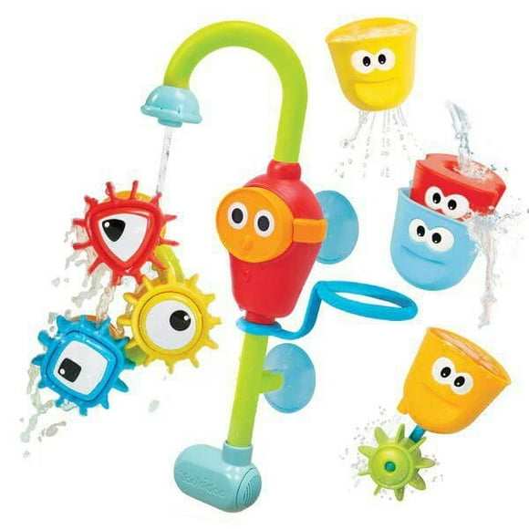 Yookidoo Bath Toys (for Toddlers 1-3) - Spin N Sort Spout Pro - 3 Stackable Cups, Hose and Spout, Spinning Suction Cups for Kids Bathtime Fun