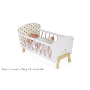 Janod - Candy Chic - Doll's Bed - Wooden Baby Doll Cradle - Toy Furniture - - Imaginative Pretend Play - For Toddlers - From 3 Years + - Multilingual - J05889.