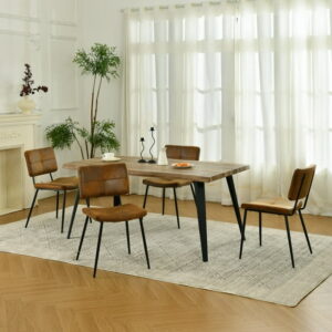 Homy Casa 5-Piece Dining Set with Live Edge Fuax Walnut Table and 4 Faux Suede Chairs