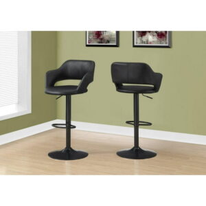Monarch Specialties Bar Stool, Swivel, Bar Height, Adjustable, Metal, Pu Leather Look, Black, Contemporary, Modern