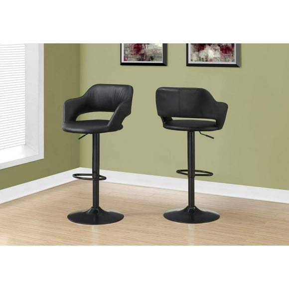 Monarch Specialties Bar Stool, Swivel, Bar Height, Adjustable, Metal, Pu Leather Look, Black, Contemporary, Modern