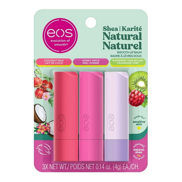 eos Coconut Milk, Honey Apple, Raspberry Kiwi Splash Lip Balm Sticks, 3 pack, 12 g