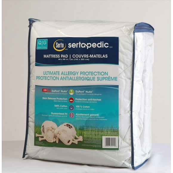 Sertapedic Ultimate Allergy Protection Mattress Pad Queen, Serta U Allergy MP Q