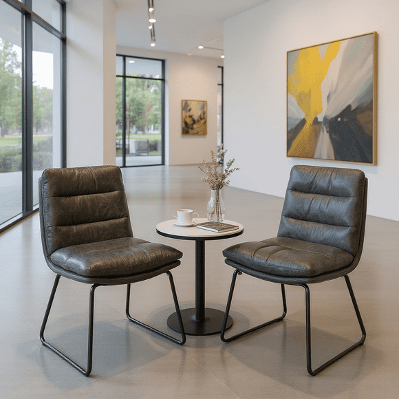 Homy Casa 2 Piece Modern Dining Chairs with Faux Leather Finish and Durable Sled Leg Design