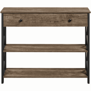 Fullfurnique Vintage Wooden Console Table with 1 Drawer and 2 Open Shelves, Taupe Wood