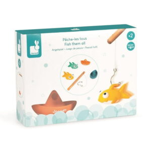 Janod - Fishing Game - Set of 2 Fish 2 Boats and 1 Rod - Bathtime toys - Discovery and Early-Development - For Boys and Girls - From 24 Months + - Multilingual - J04715