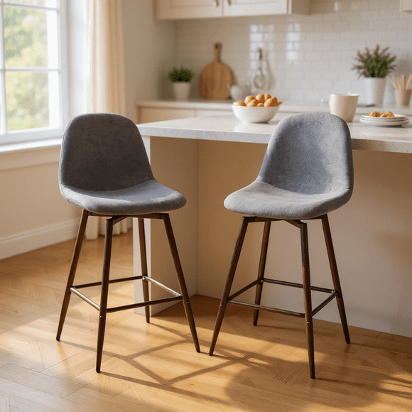 Homy Casa Sleek Modern Bar Stools, 26 in. Seat Height, Set of 2 with Upholstery, Grey