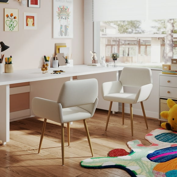 Homy Casa Set of 2 Mid Century Fabric Office Chairs with Wooden Legs and Hollow Backrest