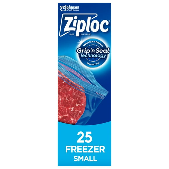 Ziploc Small Food Storage Freezer Bags, Grip 'n Seal Technology for Easier Grip, Open, and Close, 25 Count, Grip 'n Seal Technology