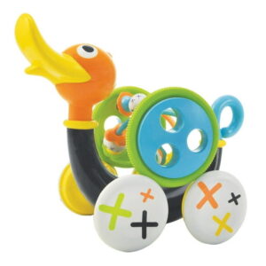 Yookidoo Pull-Along Whistling Duck  2-in-1 Toddler Walking Toy with Quacks, Singing, Beaded Cylinder, and Rotating Coaster