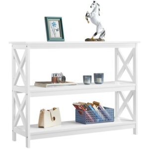 FULLFURNIQUE 3-Tier Console Table Entryway Table with X-shape Reinforcement Structures for Living Room, White