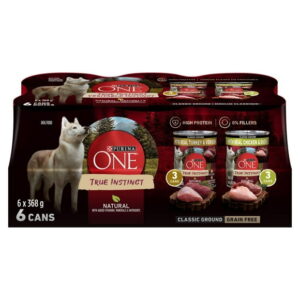 Purina ONE True Instinct Classic Ground Variety Pack Turkey, Venison, Chicken & Duck, Wet Dog Food, 368 g x 6