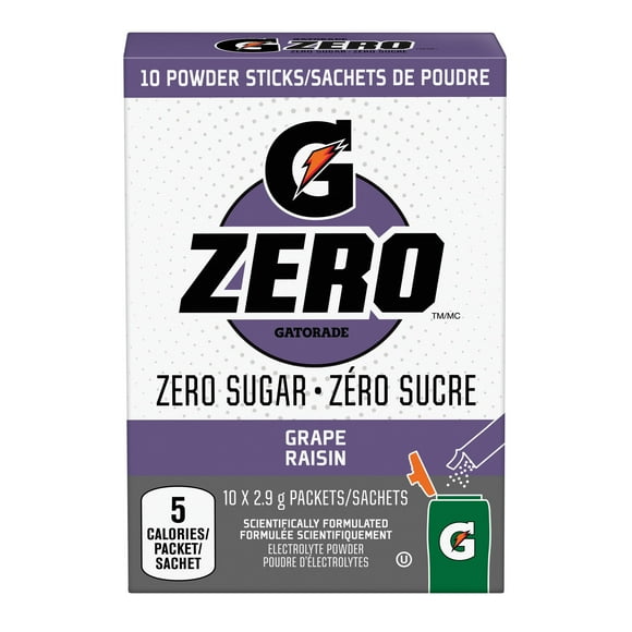 Gatorade Zero Sugar Grape Electorlyte Powder 10 x 2.9g, Packets, 10 x 2.9 g
