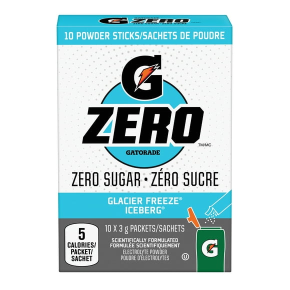Gatorade Zero Sugar Glacier Freeze Electorlyte Powder 10 x 3 g, Packets, 12/10x3 g,