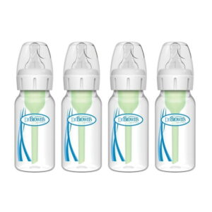 Dr. Brown's Natural Flow® Anti-Colic Options+ Narrow Baby Bottles, 4oz/120mL, with Level 1 Slow Flow Nipples, 4-Pack, 0m+