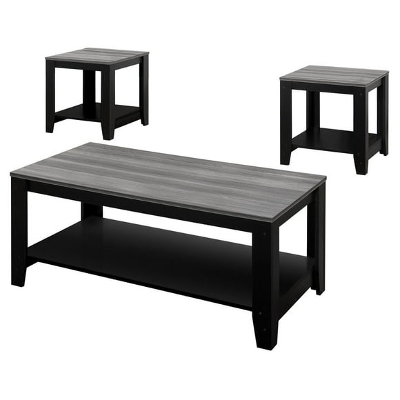 Monarch Specialties Table Set, 3pcs Set, Coffee, End, Side, Accent, Living Room, Laminate, Black, Grey, Transitional