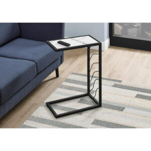 Monarch Specialties Accent Table, C-shaped, End, Side, Snack, Living Room, Bedroom, Metal, Laminate, White Marble Look, Black, Contemporary, Modern
