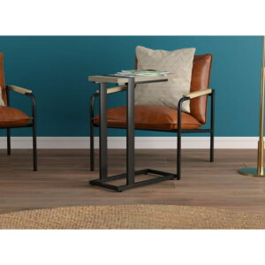 Safdie & Co. C-Shaped Accent Table, Taupe Top & Black Metal Base