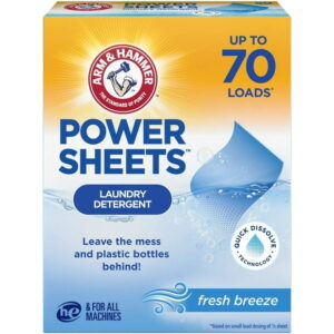 ARM & HAMMER Laundry Detergent Power Sheets - Quick Dissolve Strips - Up to 70 Loads - Convenient, Plastic Jug-Free Packaging - Fresh Breeze Scent - 35 count, 70 Loads, 35 Sheets
