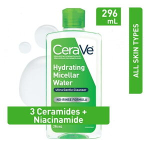 CeraVe Micellar Water Hydrating Facial Cleanser & Eye Makeup Remover with 3 essential ceramides and Niacinamide, Fragrance Free & Non-Irritating, 296 ml, Hydrating Micellar Water