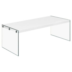 Monarch Specialties Coffee Table, Accent, Cocktail, Rectangular, Living Room, 44"l, Tempered Glass, Laminate, Glossy White, Clear, Contemporary, Modern